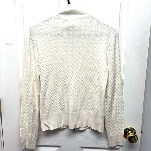 Tommy Hilfiger Zip Up Cardigan, Ivory Collared Sweater, Cable Knit, Size M - Picture 4 of 7